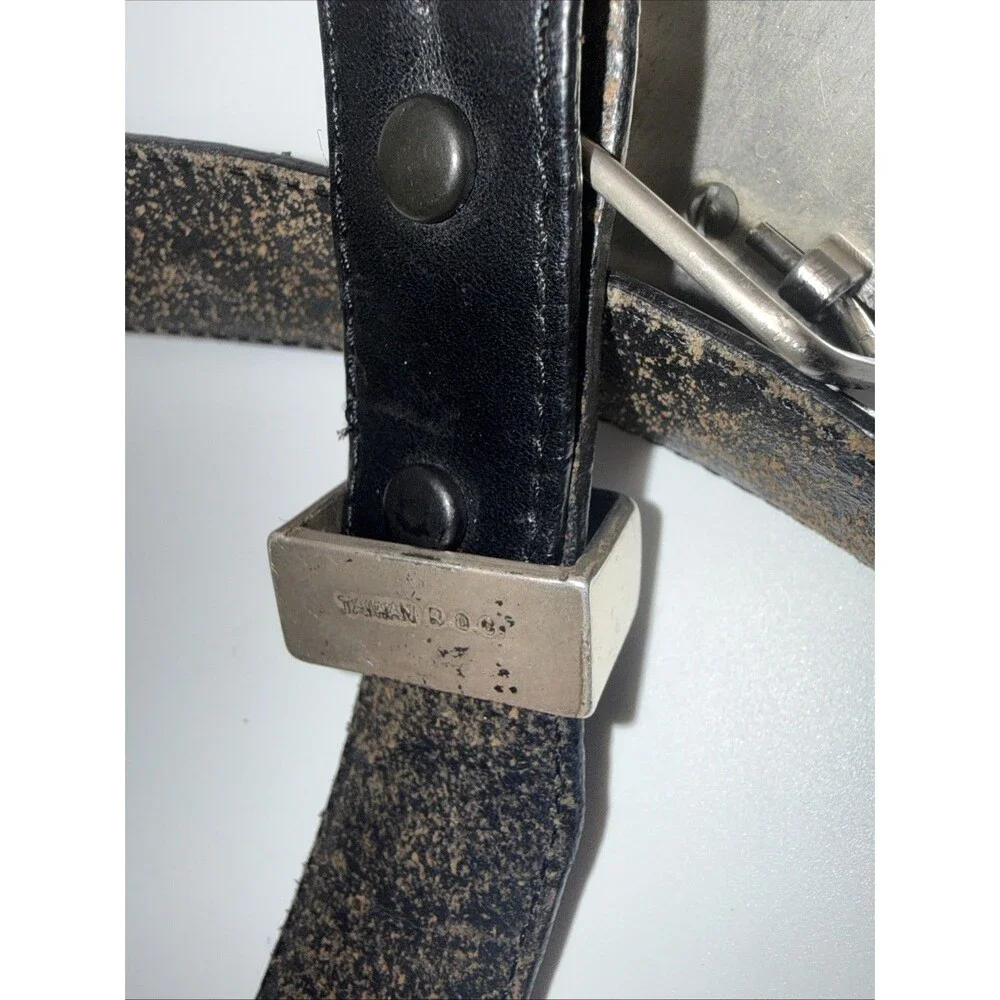 Onyx By Brighton Mens Black Beaded Leather Belt Silver Tone Size 36